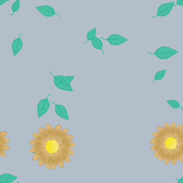 Composición Diseño Con Flores Simples Hojas Verdes Ilustración Vectorial — Vector de stock