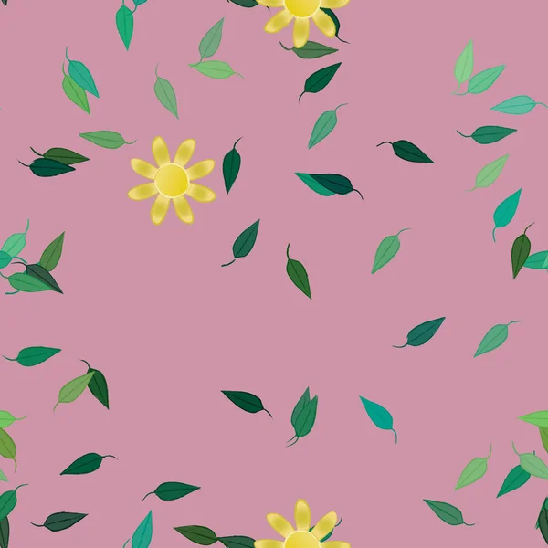 Illustration Vectorielle Pétales Fleurs Été Avec Feuilles Fond Botanique — Image vectorielle