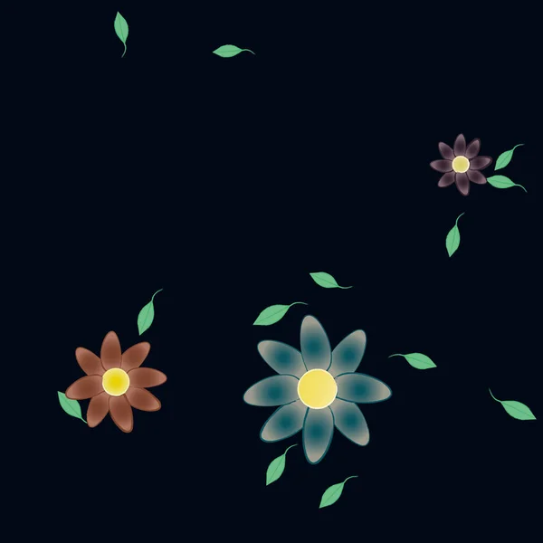 Composition Design Avec Fleurs Simples Feuilles Vertes Illustration Vectorielle — Image vectorielle