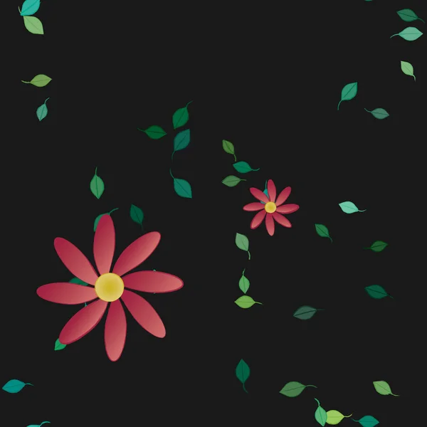 Vector Ilustración Flores Verano Pétalos Con Hojas Fondo Botánico — Vector de stock