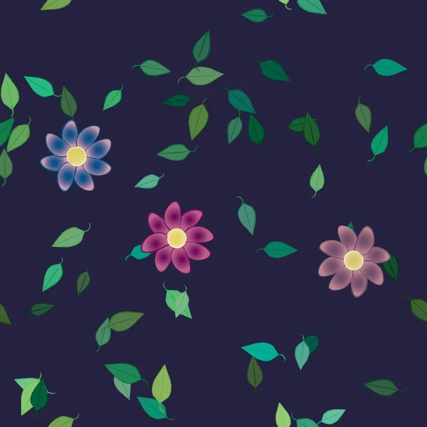 Vector Ilustración Flores Verano Pétalos Con Hojas Fondo Botánico — Archivo Imágenes Vectoriales