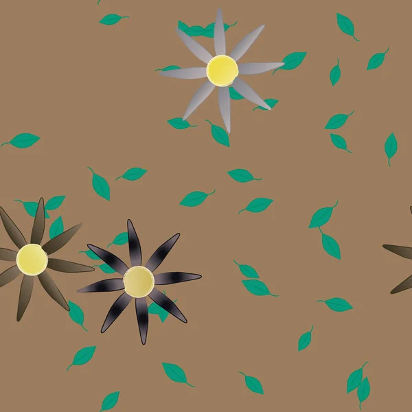 Composição Design Com Flores Simples Folhas Verdes Ilustração Vetorial — Vetor de Stock