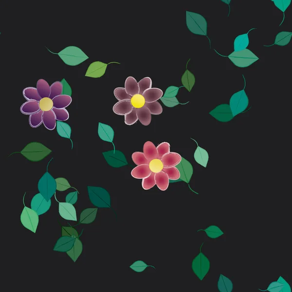 Composition Design Avec Fleurs Simples Feuilles Vertes Illustration Vectorielle — Image vectorielle