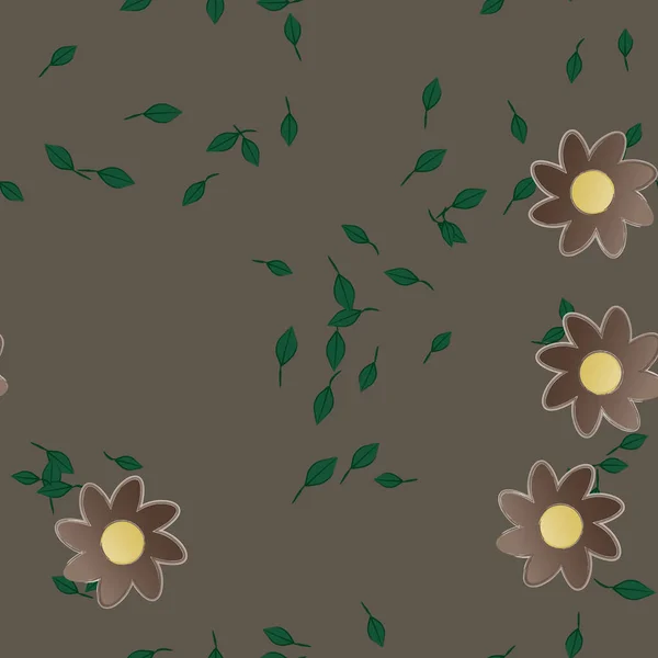 Composição Design Com Flores Simples Folhas Verdes Ilustração Vetorial — Vetor de Stock