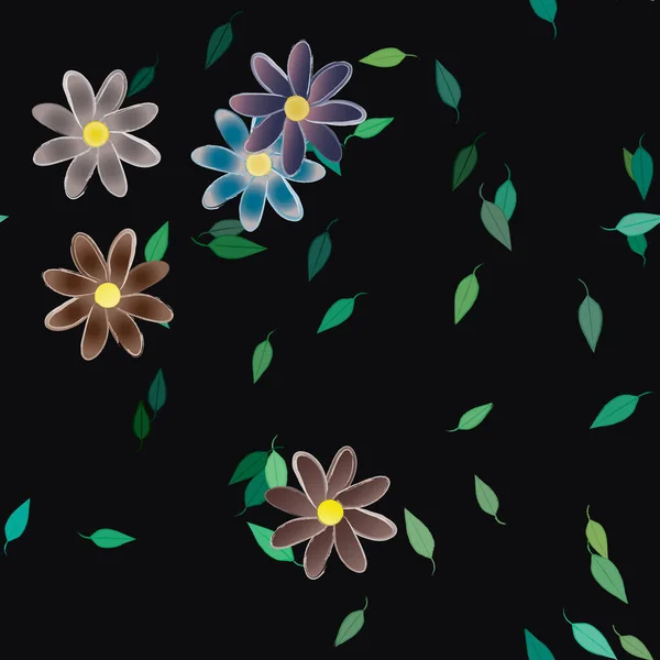 Composition Design Avec Fleurs Simples Feuilles Vertes Illustration Vectorielle — Image vectorielle