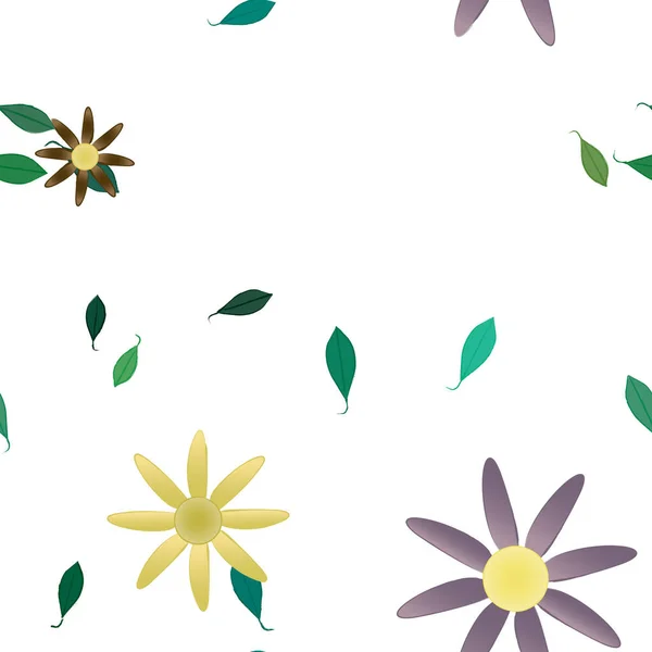 Composition Design Avec Fleurs Simples Feuilles Vertes Illustration Vectorielle — Image vectorielle