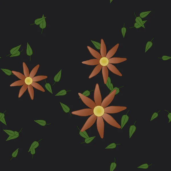 Composición Diseño Con Flores Simples Hojas Verdes Ilustración Vectorial — Vector de stock