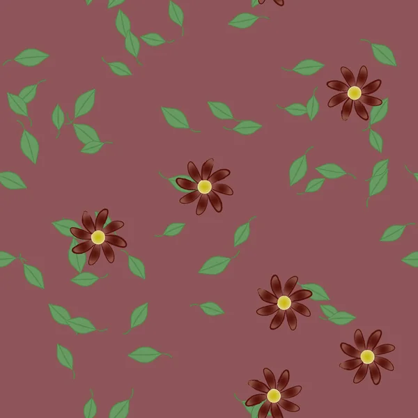 Composição Design Com Flores Simples Folhas Verdes Ilustração Vetorial — Vetor de Stock