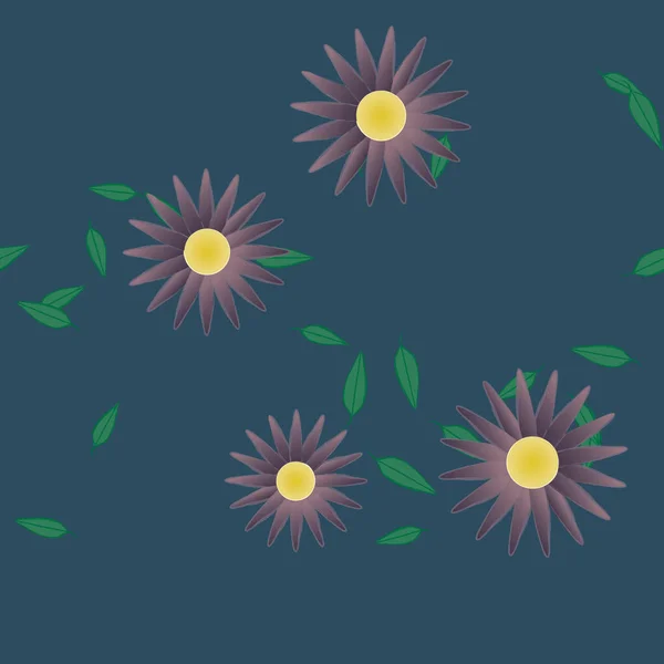 Composition Design Avec Fleurs Simples Feuilles Vertes Illustration Vectorielle — Image vectorielle