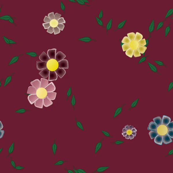 Composición Diseño Con Flores Simples Hojas Verdes Ilustración Vectorial — Archivo Imágenes Vectoriales