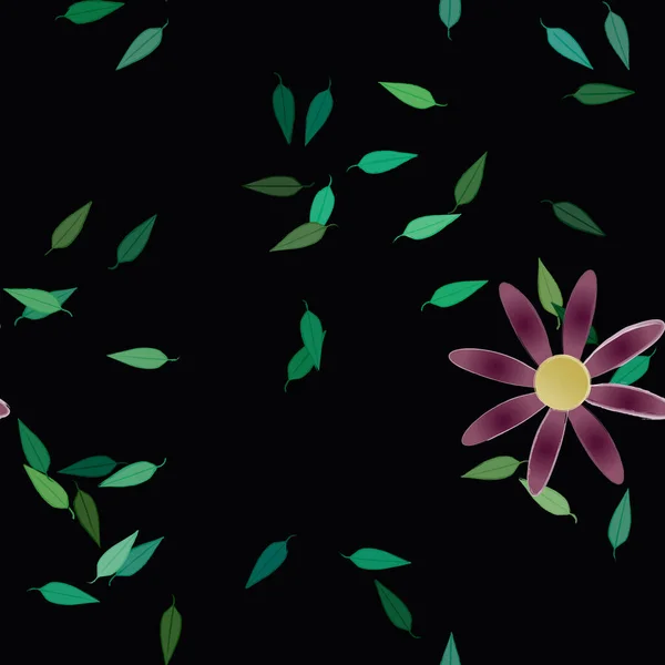 Composición Diseño Con Flores Simples Hojas Verdes Ilustración Vectorial — Archivo Imágenes Vectoriales