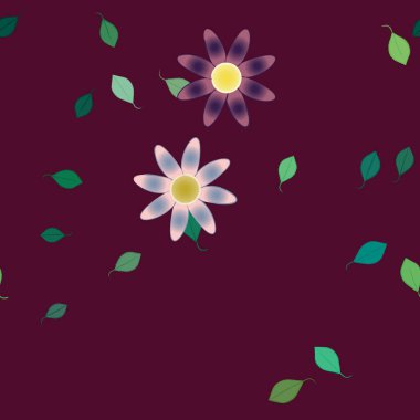 Basit çiçek ve yeşil yapraklı tasarım kompozisyonu, vektör illüstrasyonu