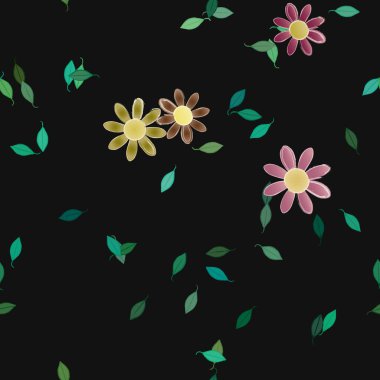 Çiçek ve yapraklı tasarım kompozisyonu, vektör illüstrasyonu