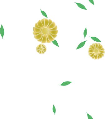 Basit çiçek ve yeşil yapraklı tasarım kompozisyonu, vektör illüstrasyonu