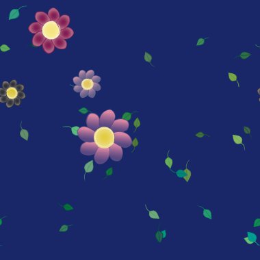 Basit çiçek ve yeşil yapraklı tasarım kompozisyonu, vektör illüstrasyonu