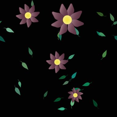 Basit çiçek ve yeşil yapraklı tasarım kompozisyonu, vektör illüstrasyonu