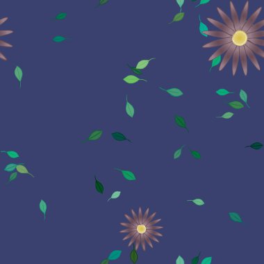 Basit çiçek ve yeşil yapraklı tasarım kompozisyonu, vektör illüstrasyonu