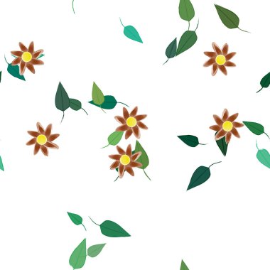 Basit çiçek ve yeşil yapraklı tasarım kompozisyonu, vektör illüstrasyonu