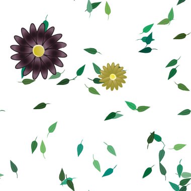 Basit çiçek ve yeşil yapraklı tasarım kompozisyonu, vektör illüstrasyonu