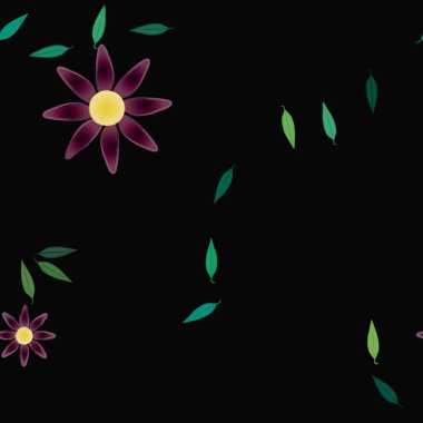 Basit çiçek ve yeşil yapraklı tasarım kompozisyonu, vektör illüstrasyonu