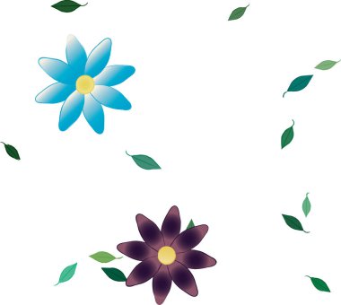 Basit çiçek ve yeşil yapraklı tasarım kompozisyonu, vektör illüstrasyonu