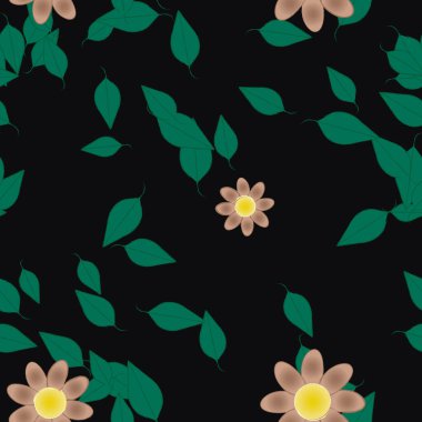 Basit çiçek ve yeşil yapraklı tasarım kompozisyonu, vektör illüstrasyonu