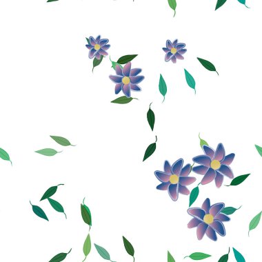 Basit çiçek ve yeşil yapraklı tasarım kompozisyonu, vektör illüstrasyonu