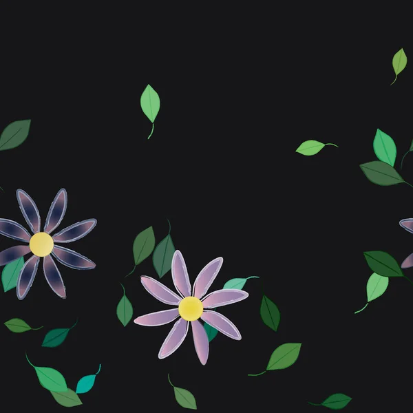 Composição Design Com Flores Simples Folhas Verdes Ilustração Vetorial — Vetor de Stock