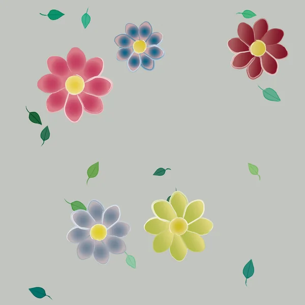 Vector Ilustración Flores Verano Pétalos Con Hojas Fondo Botánico — Vector de stock