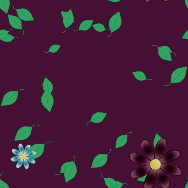 Composición Diseño Con Flores Simples Hojas Verdes Ilustración Vectorial — Vector de stock