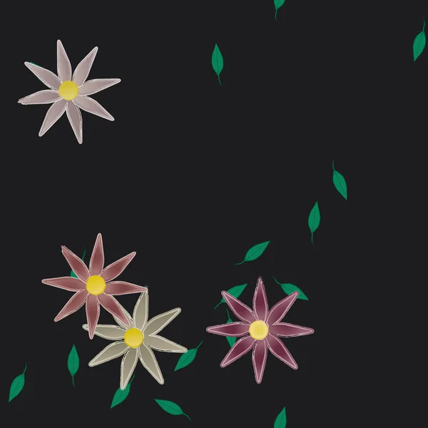 Composición Diseño Con Flores Simples Hojas Verdes Ilustración Vectorial — Vector de stock