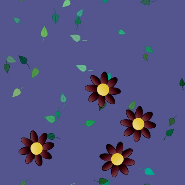 Desain Komposisi Dengan Bunga Sederhana Dan Daun Hijau Vektor Ilustrasi - Stok Vektor