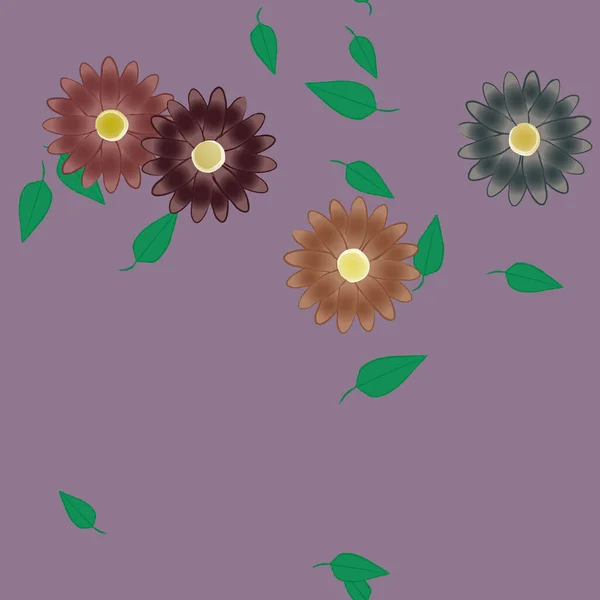 Composición Diseño Con Flores Simples Hojas Verdes Ilustración Vectorial — Vector de stock