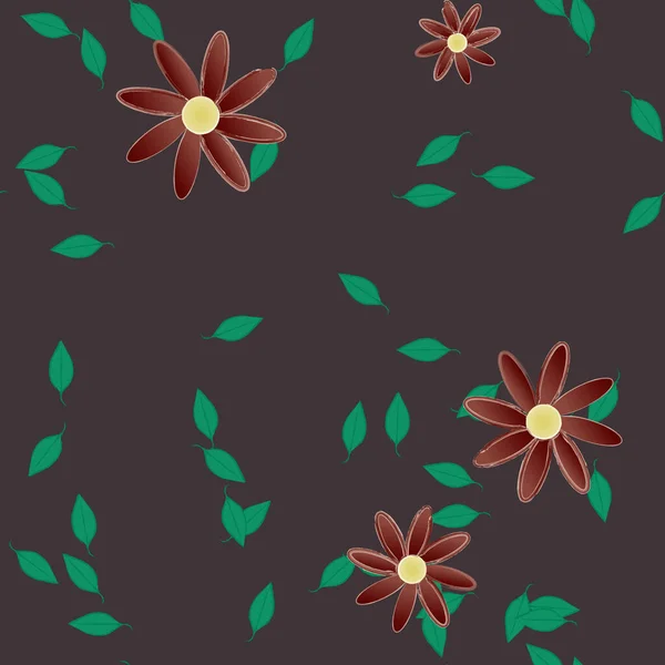 Vector Illustratie Van Zomerbloemen Bloemblaadjes Met Bladeren Botanische Achtergrond — Stockvector