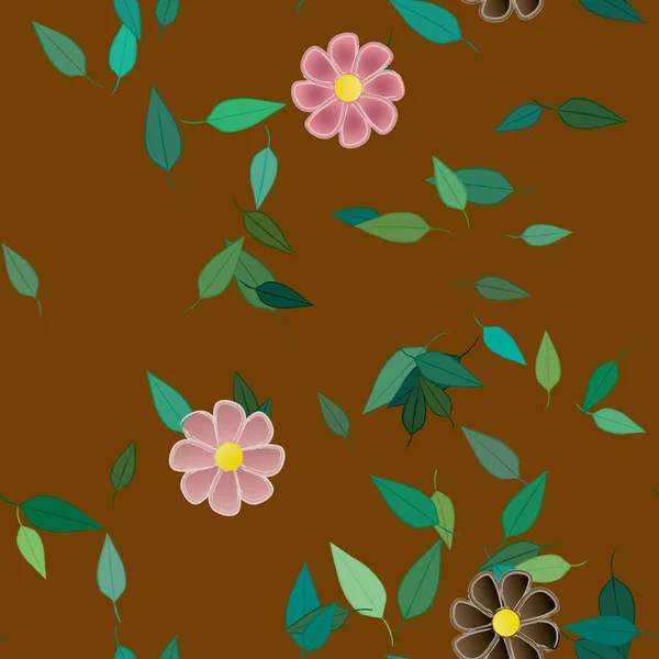 Vector Ilustración Flores Verano Pétalos Con Hojas Fondo Botánico — Vector de stock