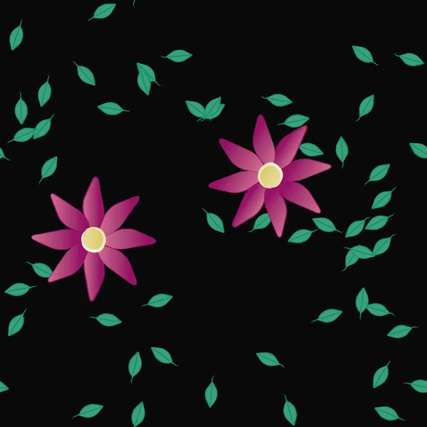 Composition Design Avec Fleurs Simples Feuilles Vertes Illustration Vectorielle — Image vectorielle