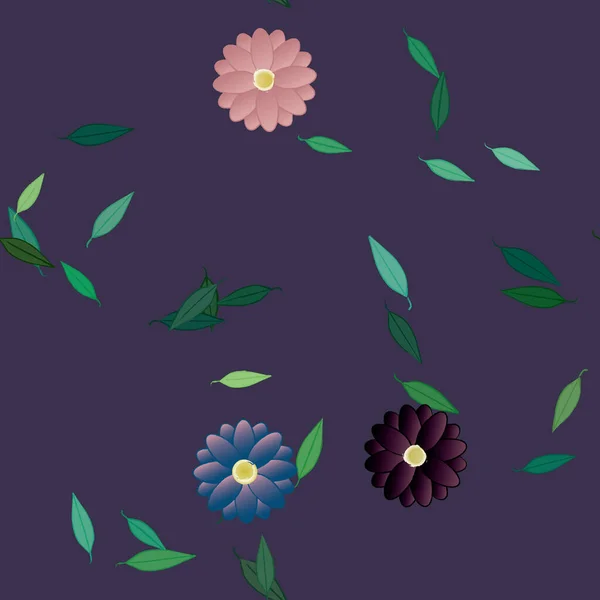 Illustration Vectorielle Pétales Fleurs Été Avec Feuilles Fond Botanique — Image vectorielle