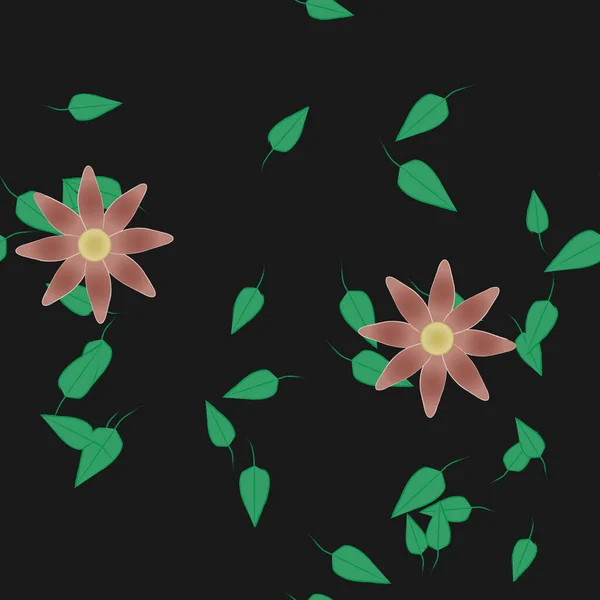 Composição Design Com Flores Simples Folhas Verdes Ilustração Vetorial — Vetor de Stock