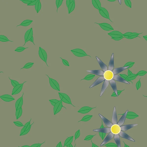 Composición Diseño Con Flores Simples Hojas Verdes Ilustración Vectorial — Archivo Imágenes Vectoriales