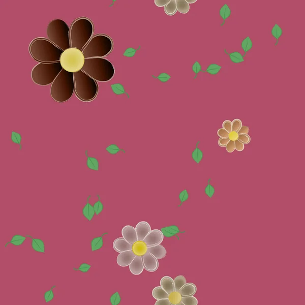 Ilustrare Vectorială Petalelor Flori Vară Frunze Fundal Botanic — Vector de stoc