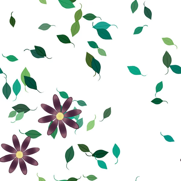 Composição Design Com Flores Simples Folhas Verdes Ilustração Vetorial — Vetor de Stock