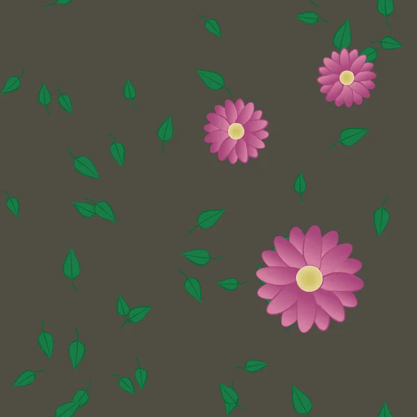 Vektor Illustration Von Sommerblumen Blütenblätter Mit Blättern Botanischer Hintergrund — Stockvektor