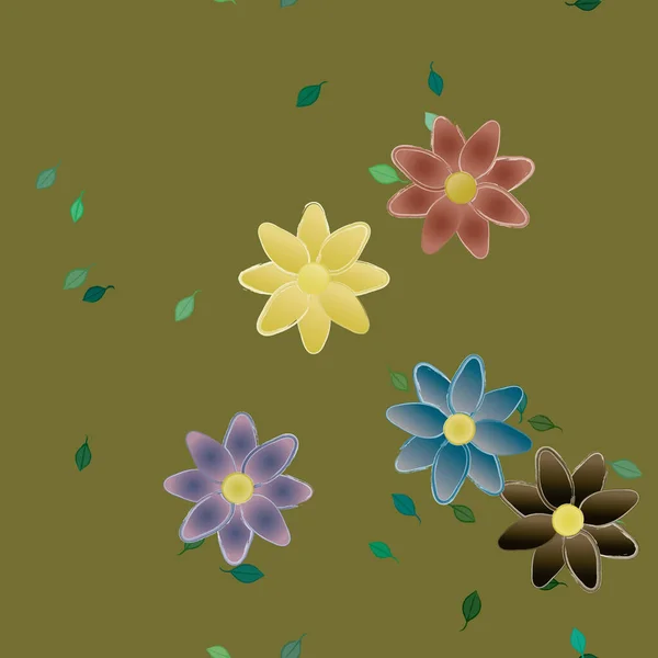 Illustration Vectorielle Pétales Fleurs Été Avec Feuilles Fond Botanique — Image vectorielle