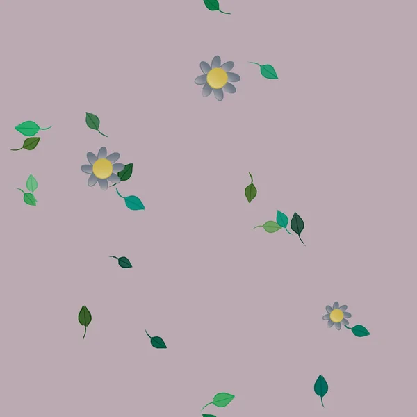 Illustration Vectorielle Pétales Fleurs Été Avec Feuilles Fond Botanique — Image vectorielle