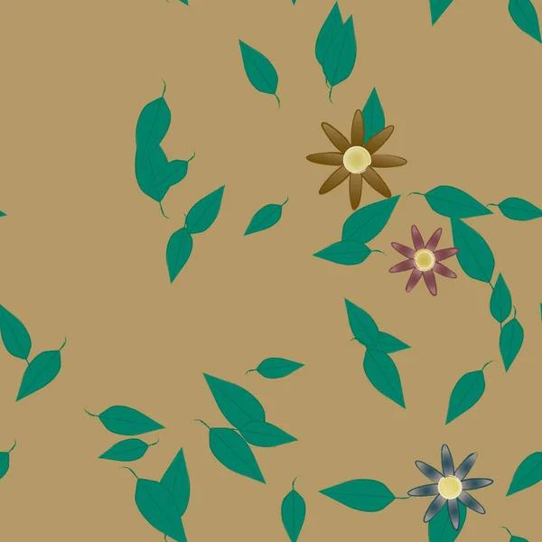 Composición Diseño Con Flores Simples Hojas Verdes Ilustración Vectorial — Archivo Imágenes Vectoriales