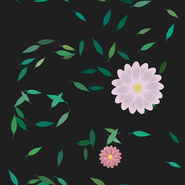 Composición Diseño Con Flores Simples Hojas Verdes Ilustración Vectorial — Vector de stock