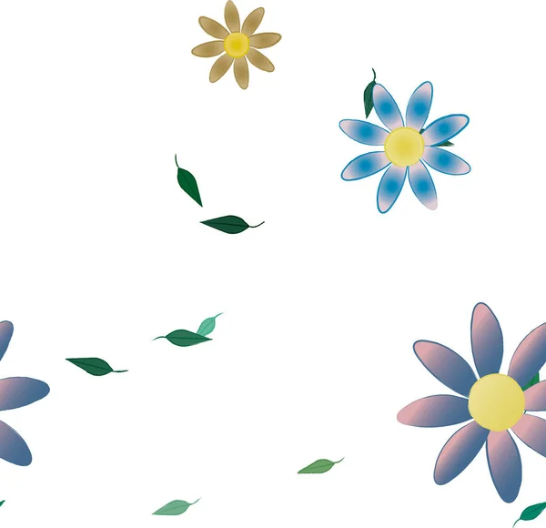 Composição Design Com Flores Simples Folhas Verdes Ilustração Vetorial — Vetor de Stock