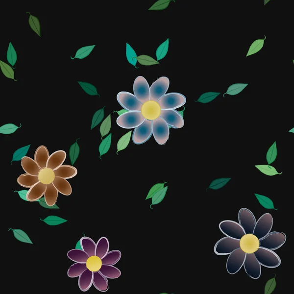 Composição Design Com Flores Simples Folhas Verdes Ilustração Vetorial — Vetor de Stock