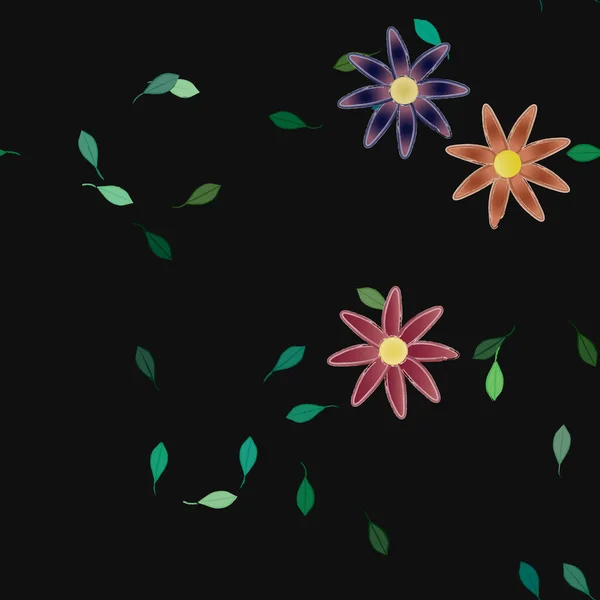 Composition Design Avec Fleurs Simples Feuilles Vertes Illustration Vectorielle — Image vectorielle