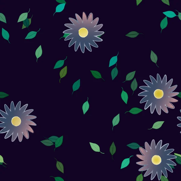 Composición Diseño Con Flores Simples Hojas Verdes Ilustración Vectorial — Archivo Imágenes Vectoriales